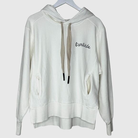 Sandrine Rose L'Artiste Pullover Distressed Hoodie Sweatshirt Cream Women S NWT - Picture 1 of 11